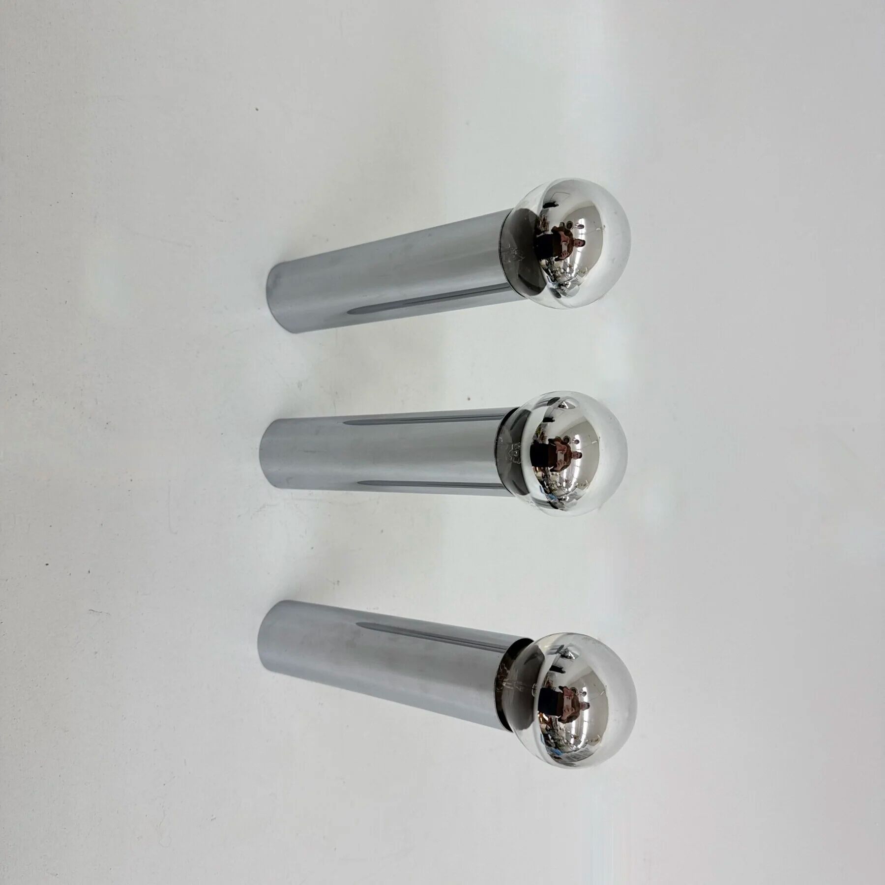 Set of 3 minimalist chrome tube ceiling / wall lamps, 1970s