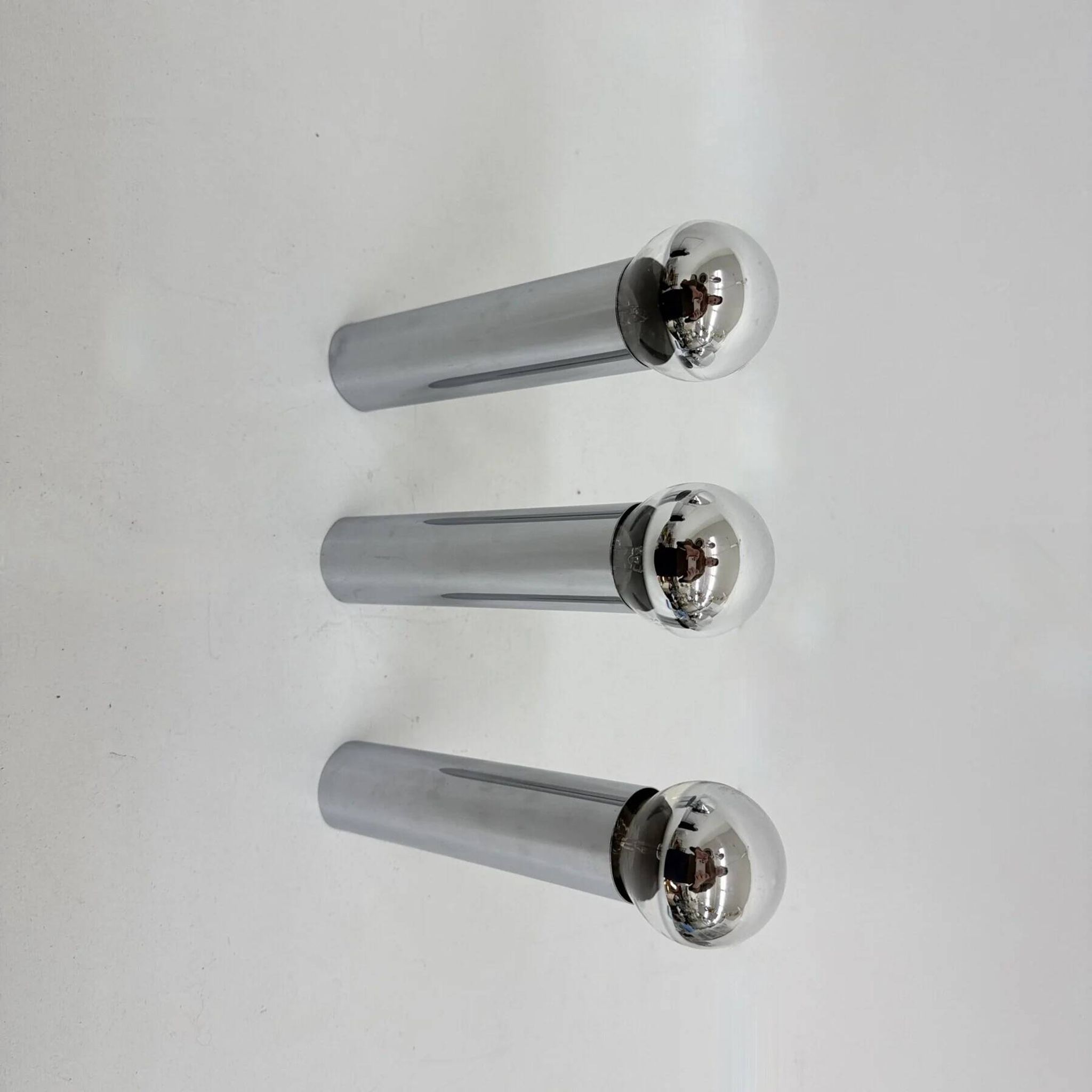 Set of 3 minimalist chrome tube ceiling / wall lamps, 1970s