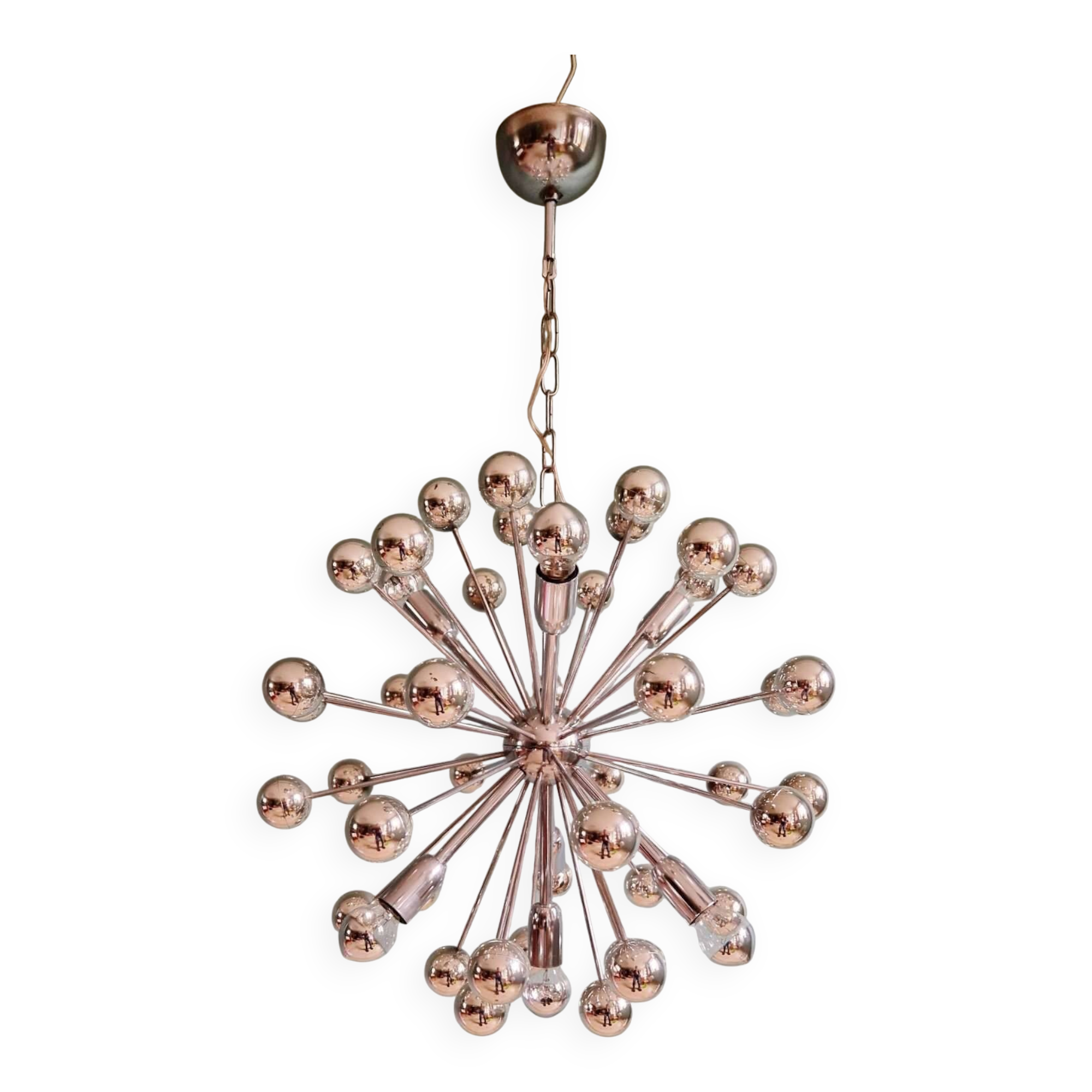Chrome metal Sputnik chandelier, Space Age design, 1960.