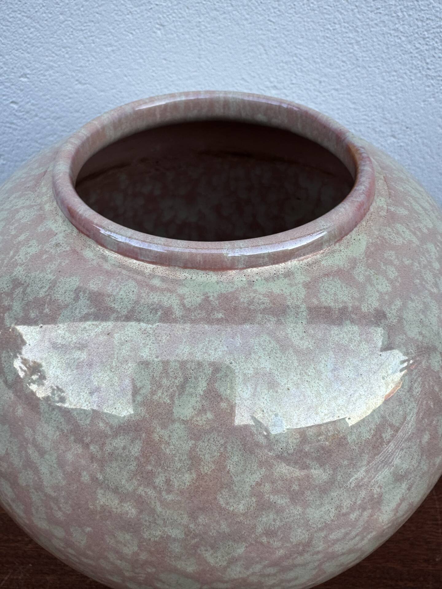 Iridescent Charolles earthenware round vase from the 1980s.
