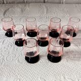 9 french liqueur glasses pink black foot vintage france