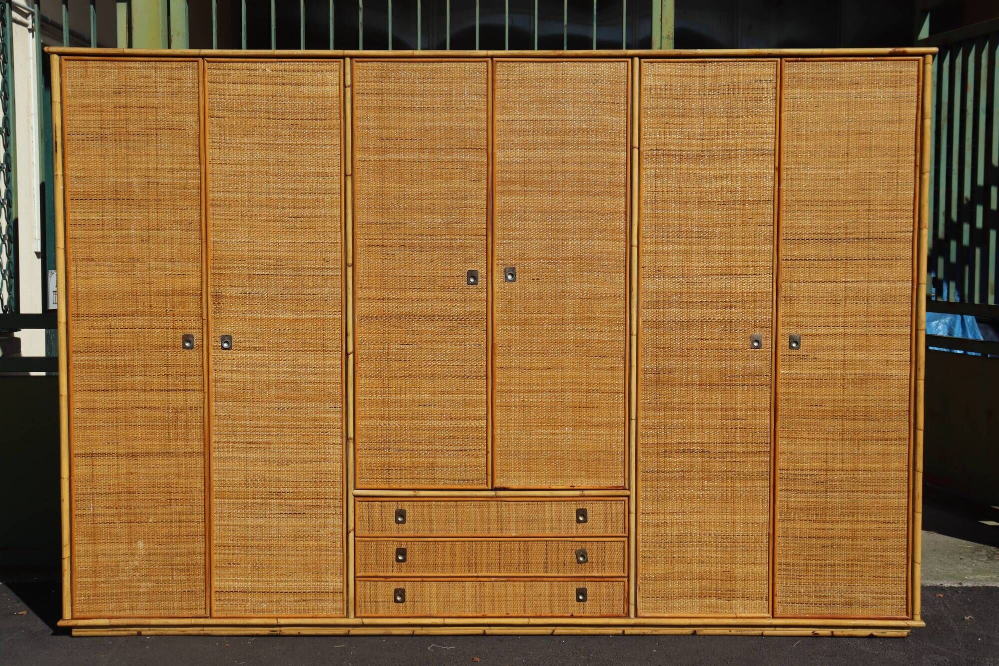 Large rattan and bamboo wardrobe by Dal Vera Italy