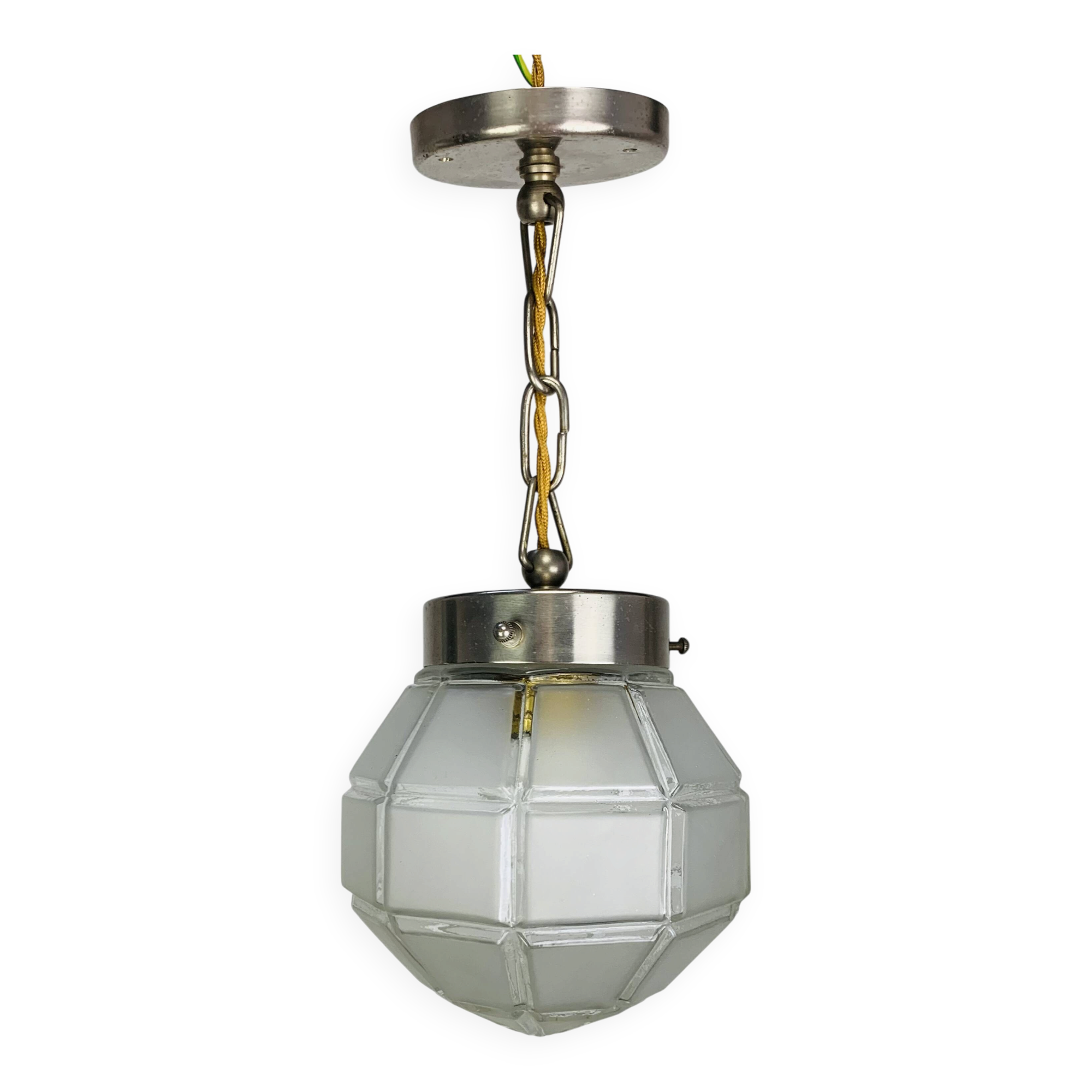 Suspension art déco globe en verre et métal, années 40