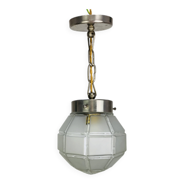 Art Deco glass and metal globe pendant, 1940s