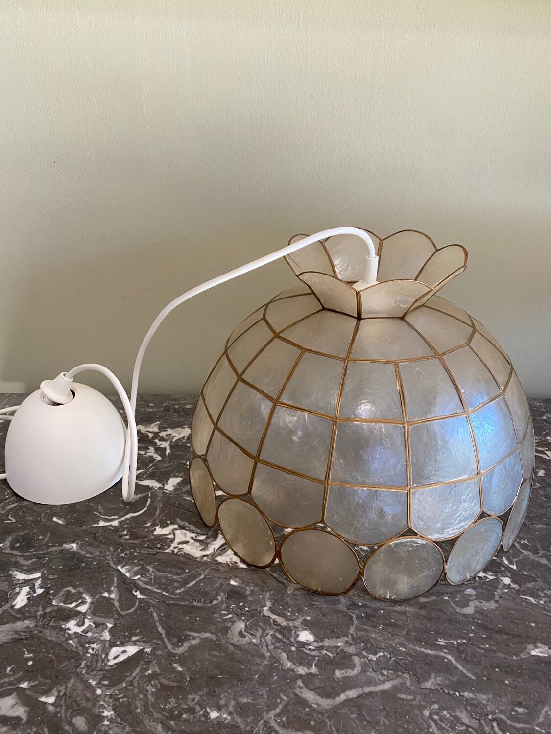 Vintage mother-of-pearl and brass pendant light