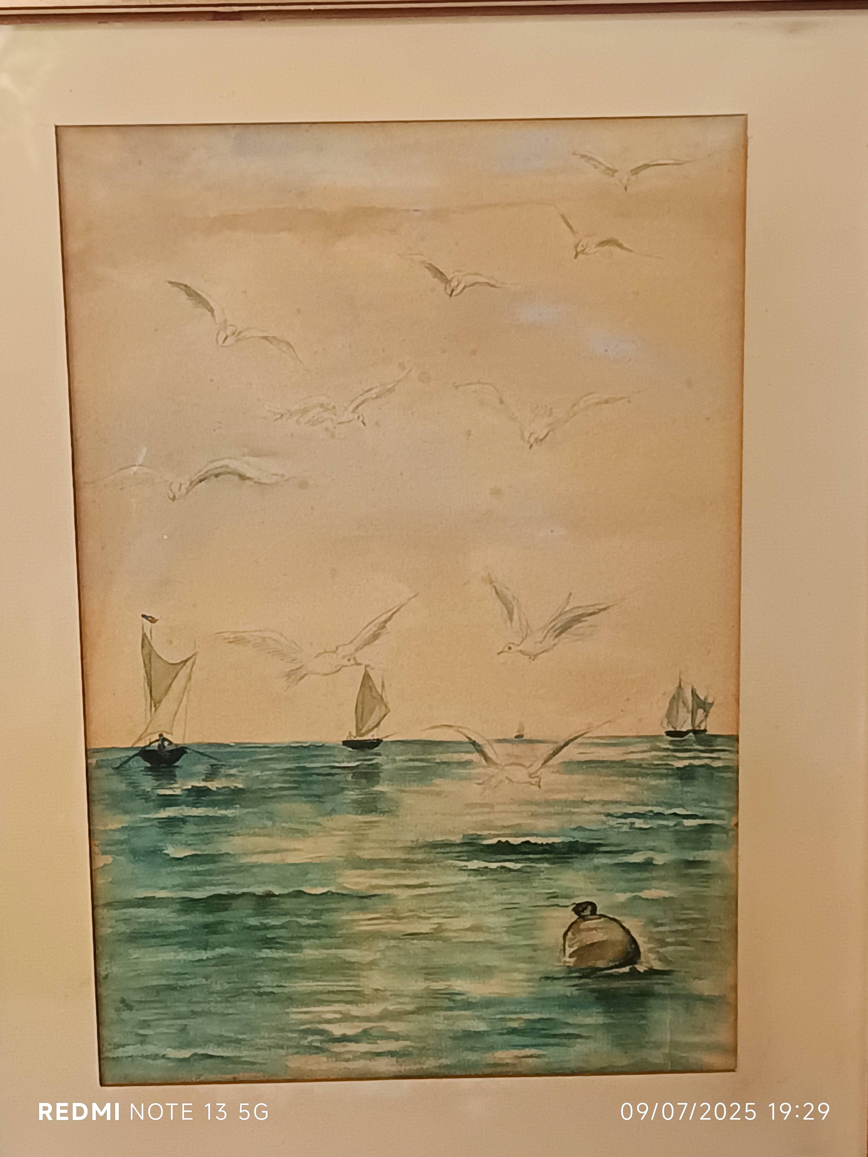 watercolor circa 1900 view of the Arcachon Basin by Raoul Dosque