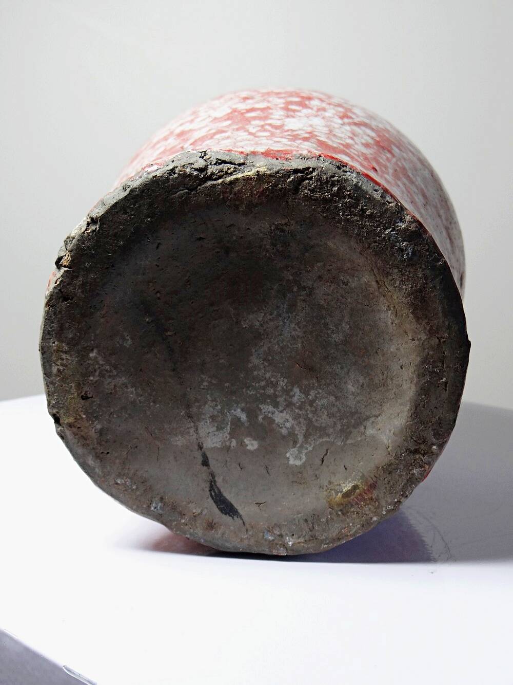 Glazed raku ceramic vase decorated with sakura, vintage 1980s-1990s.