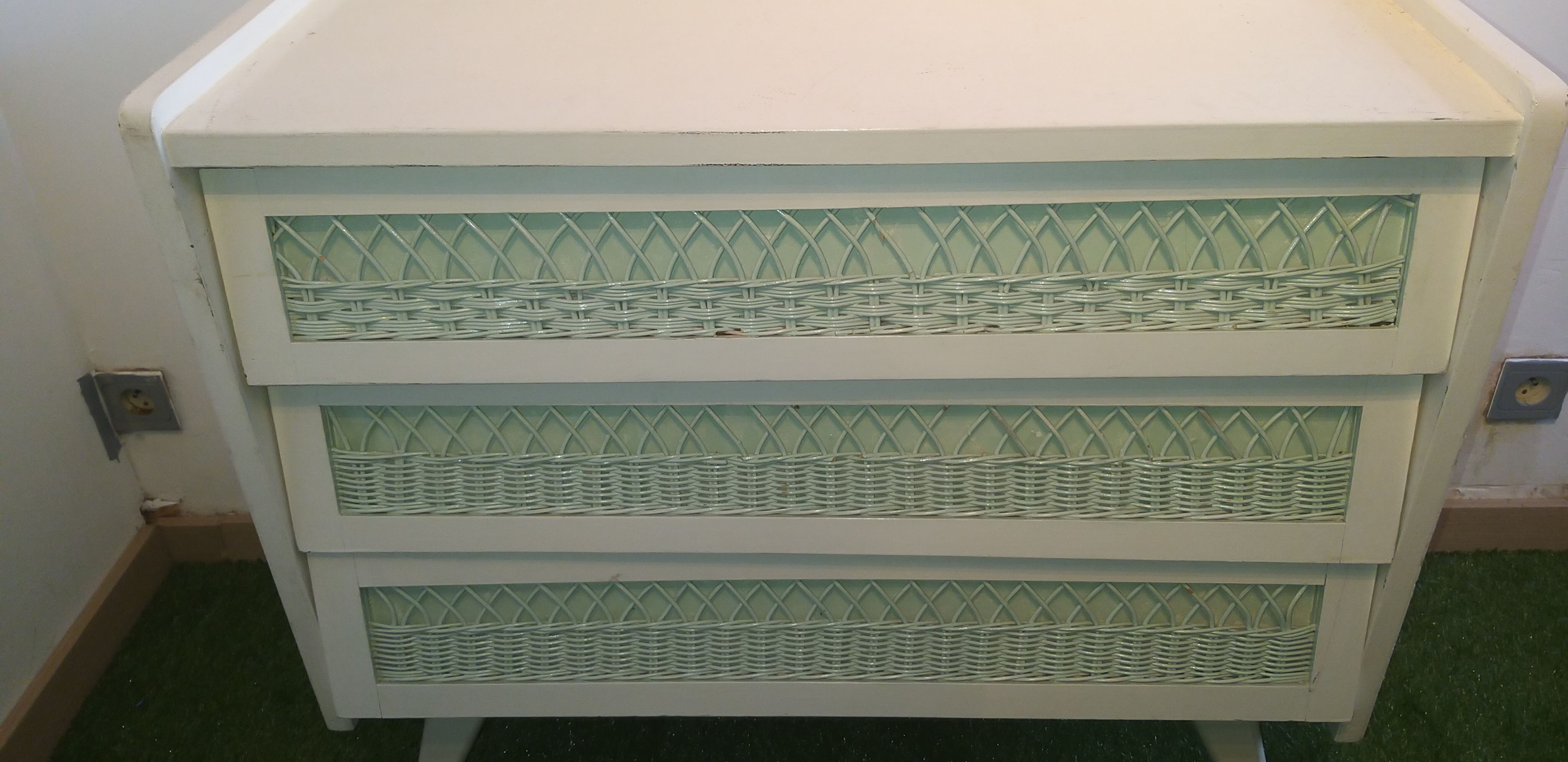 Chest of drawers 3 rattan and wood drawers