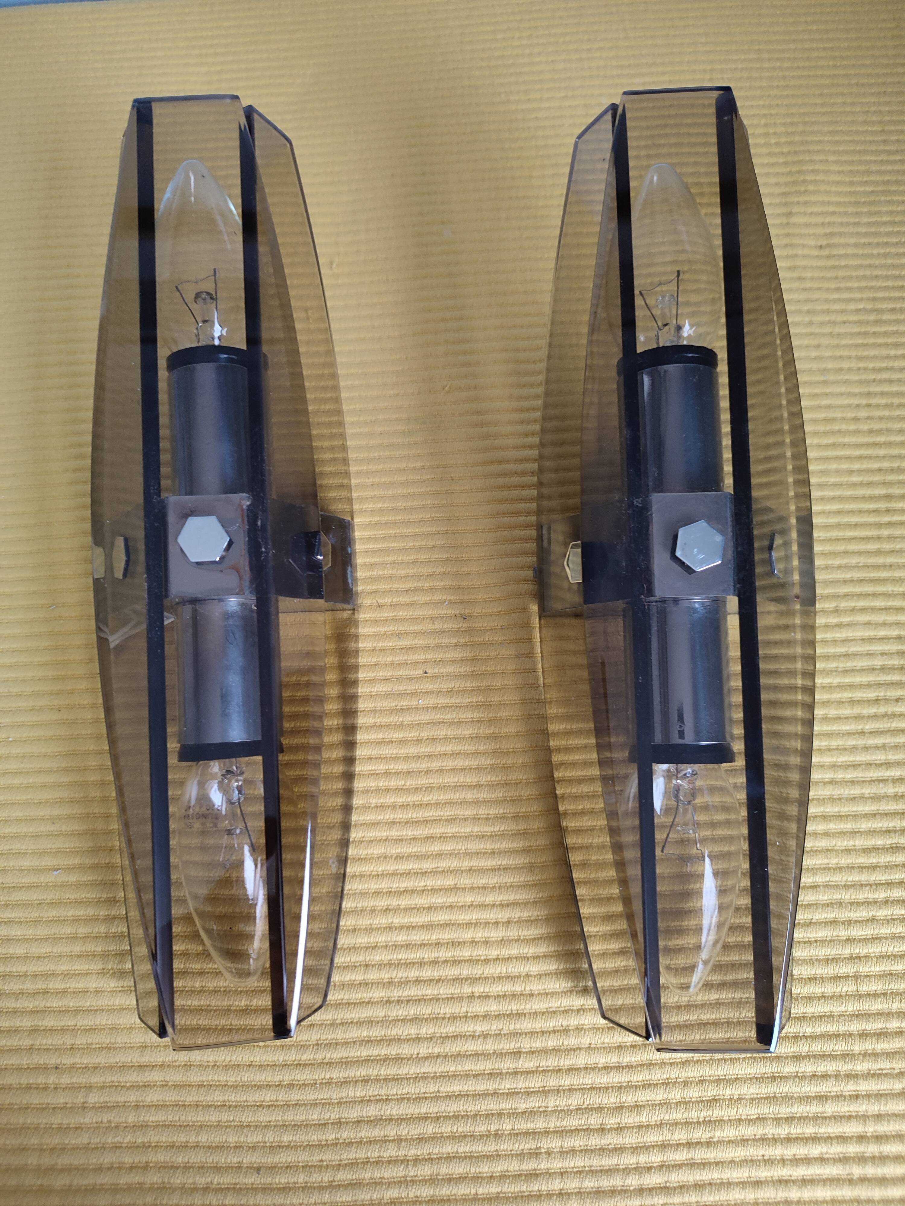 Pair of vintage design double fires smoked glass