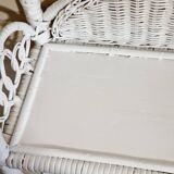 White woven wicker shelf