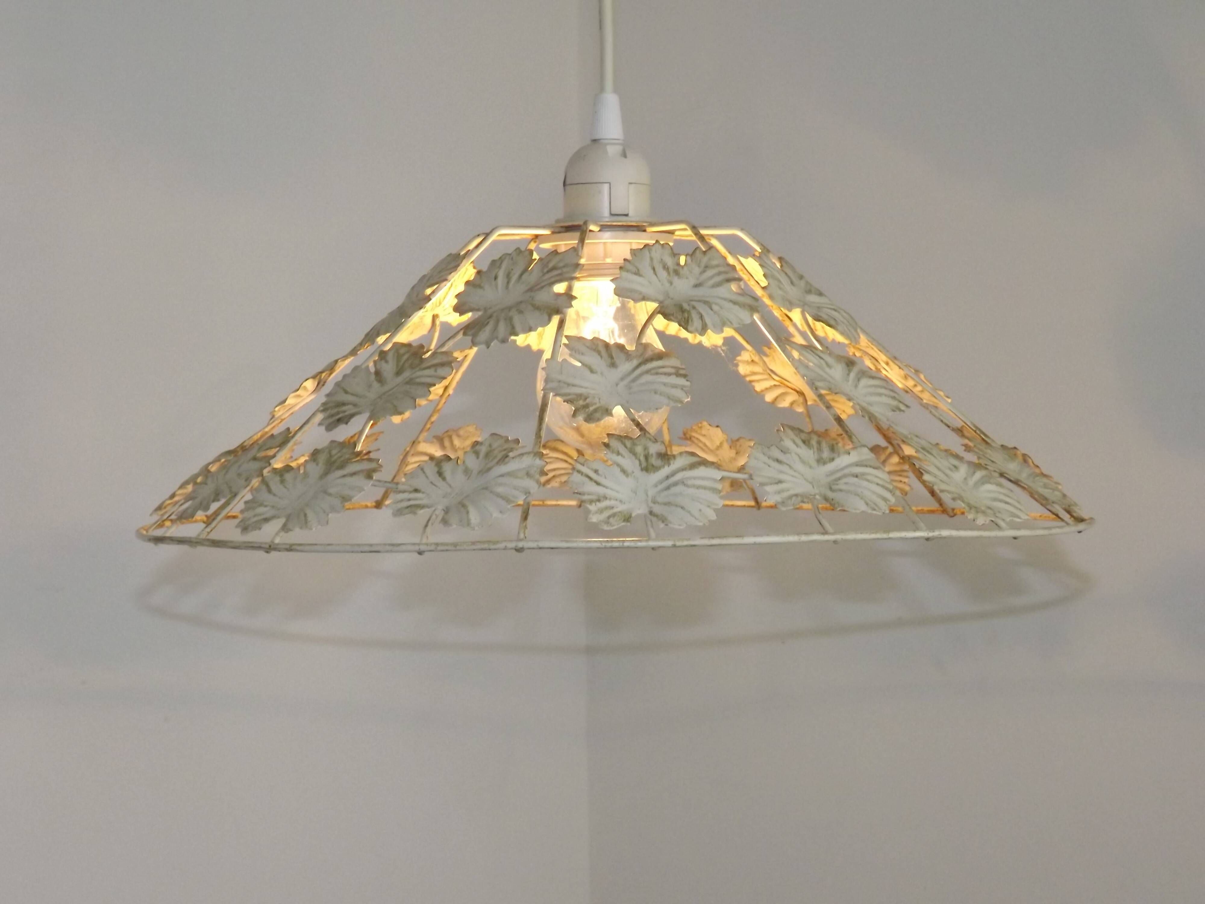 Vintage French Cream and Gold Metal Ceiling Light with Autumn Leaves 5520