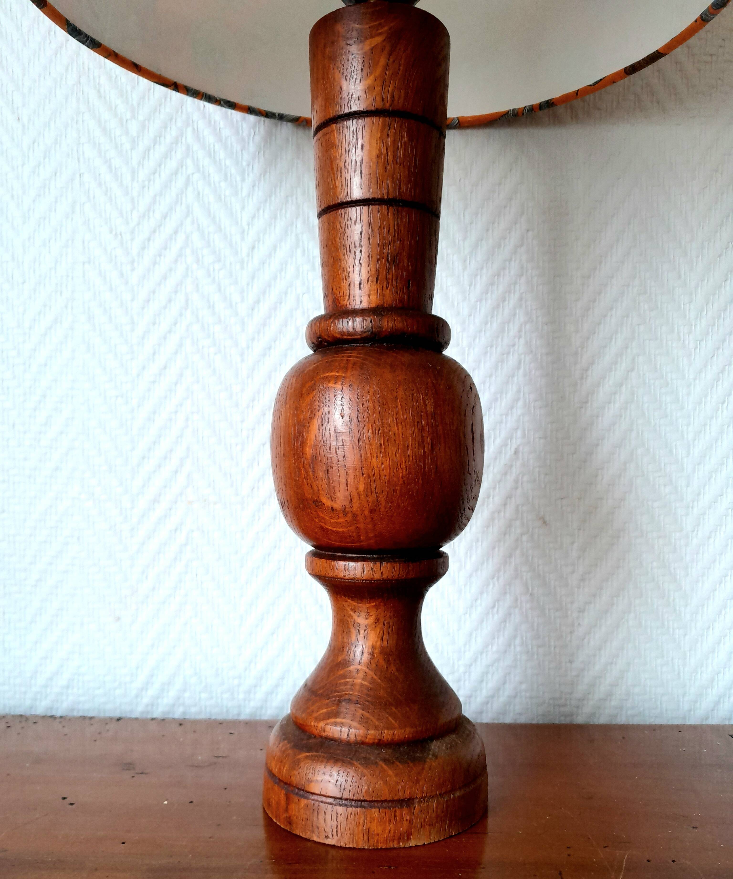 Art Deco wooden lamp and leafy lampshade