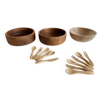 3 BOWLS and 12 mini Vintage CUTLERY