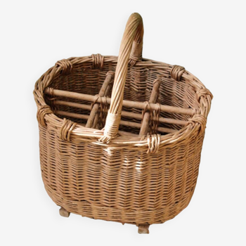 Old wicker bottle holder basket