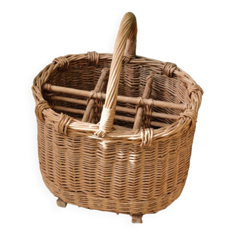 Old wicker bottle holder basket