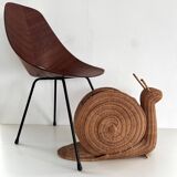 Italian Vintage Large Rattan Snail Basket, 1980s