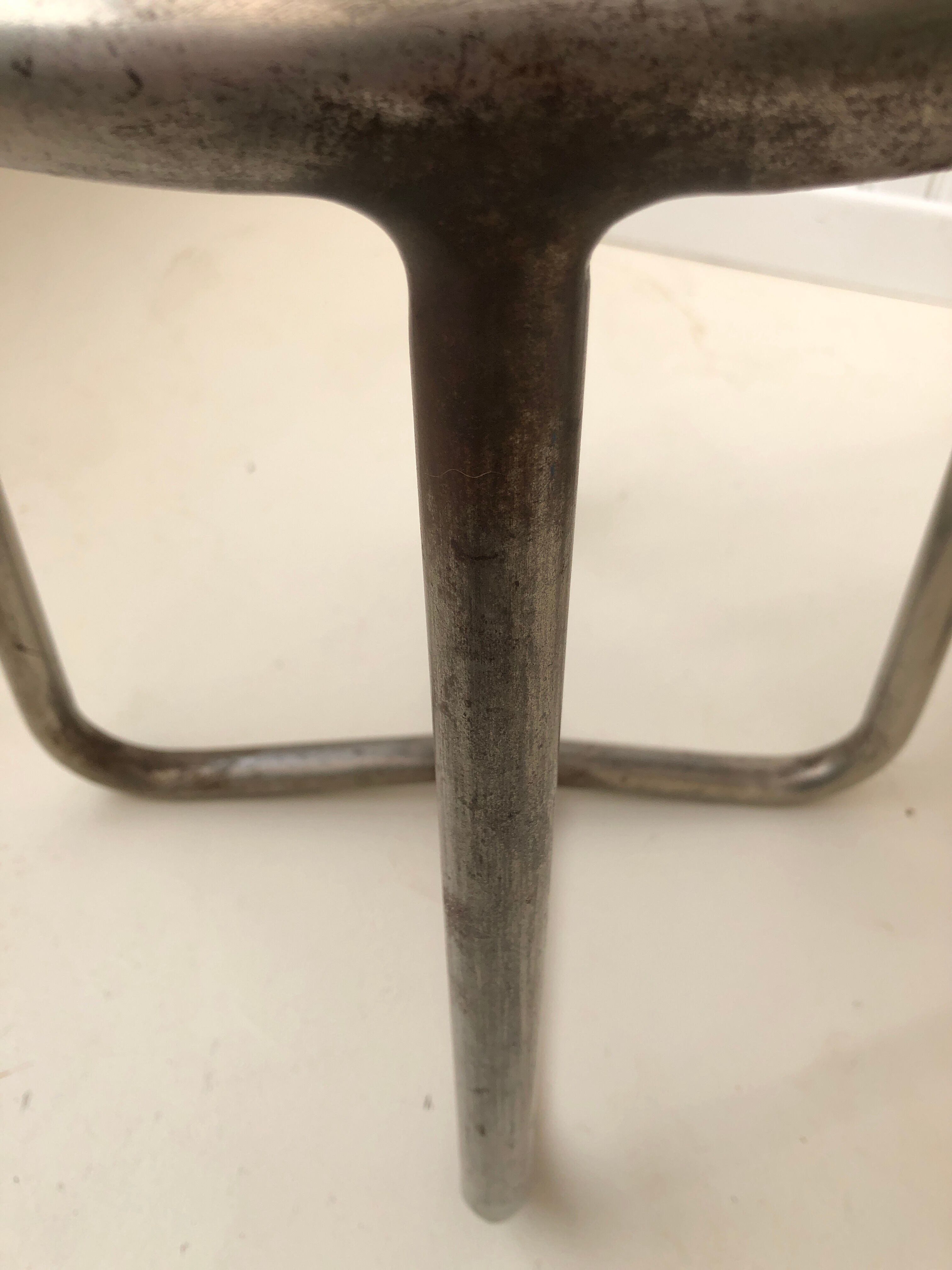 Pair of metal and leather stools