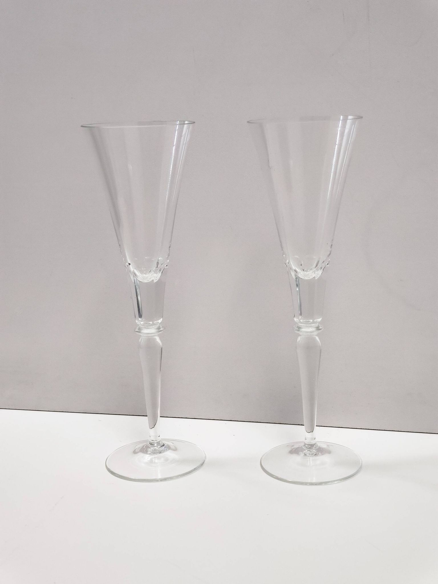 Pair of Vintage Transparent Crystal Flutes attributed to Baccarat