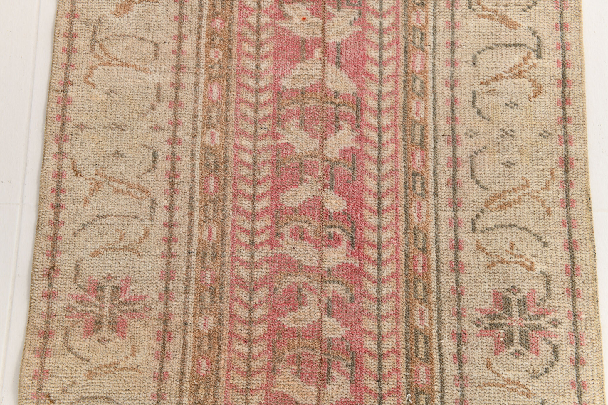2x7 shades of red & beige vintage runner rug, 77x222cm