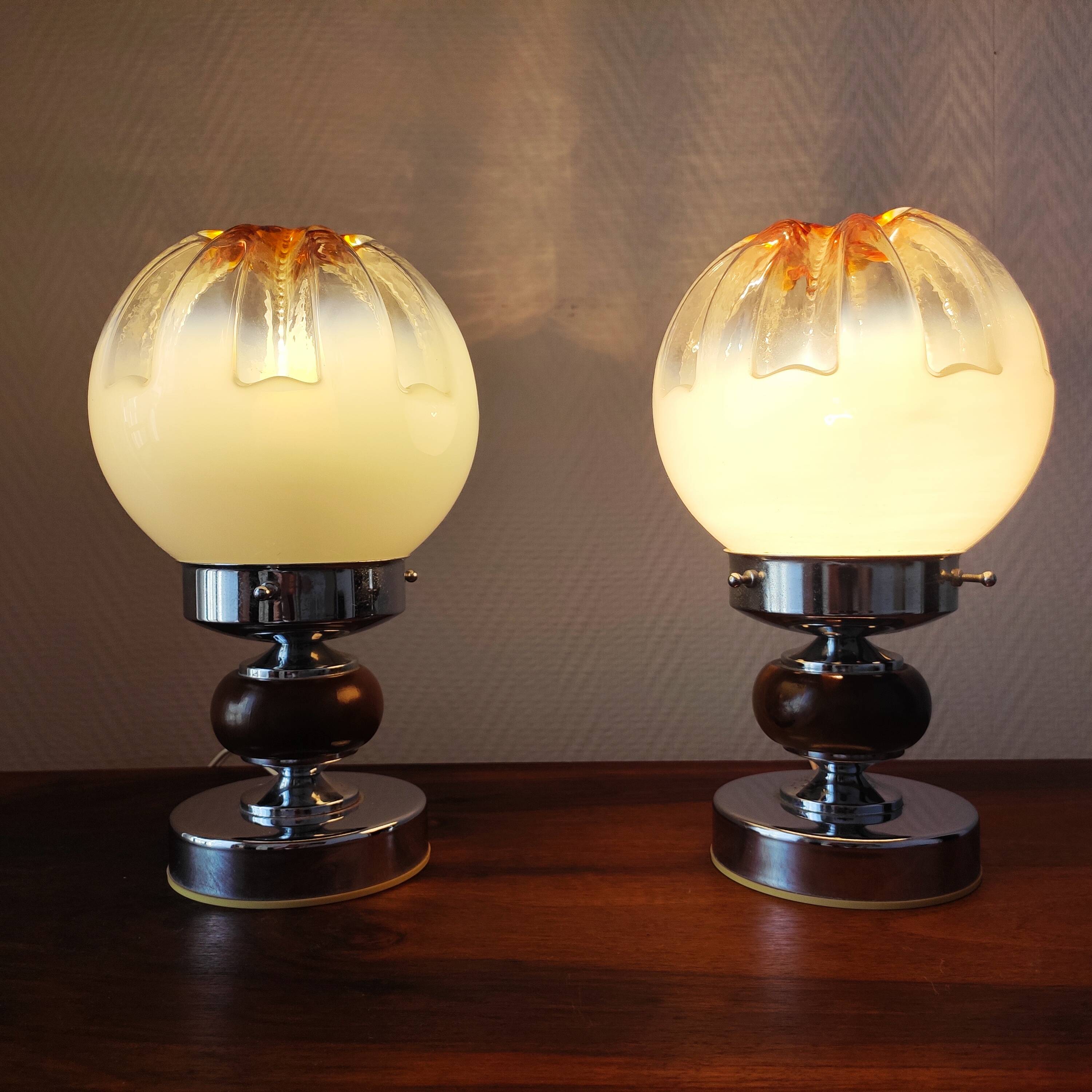 Paire de lampes mazzega 1970 verre de Murano