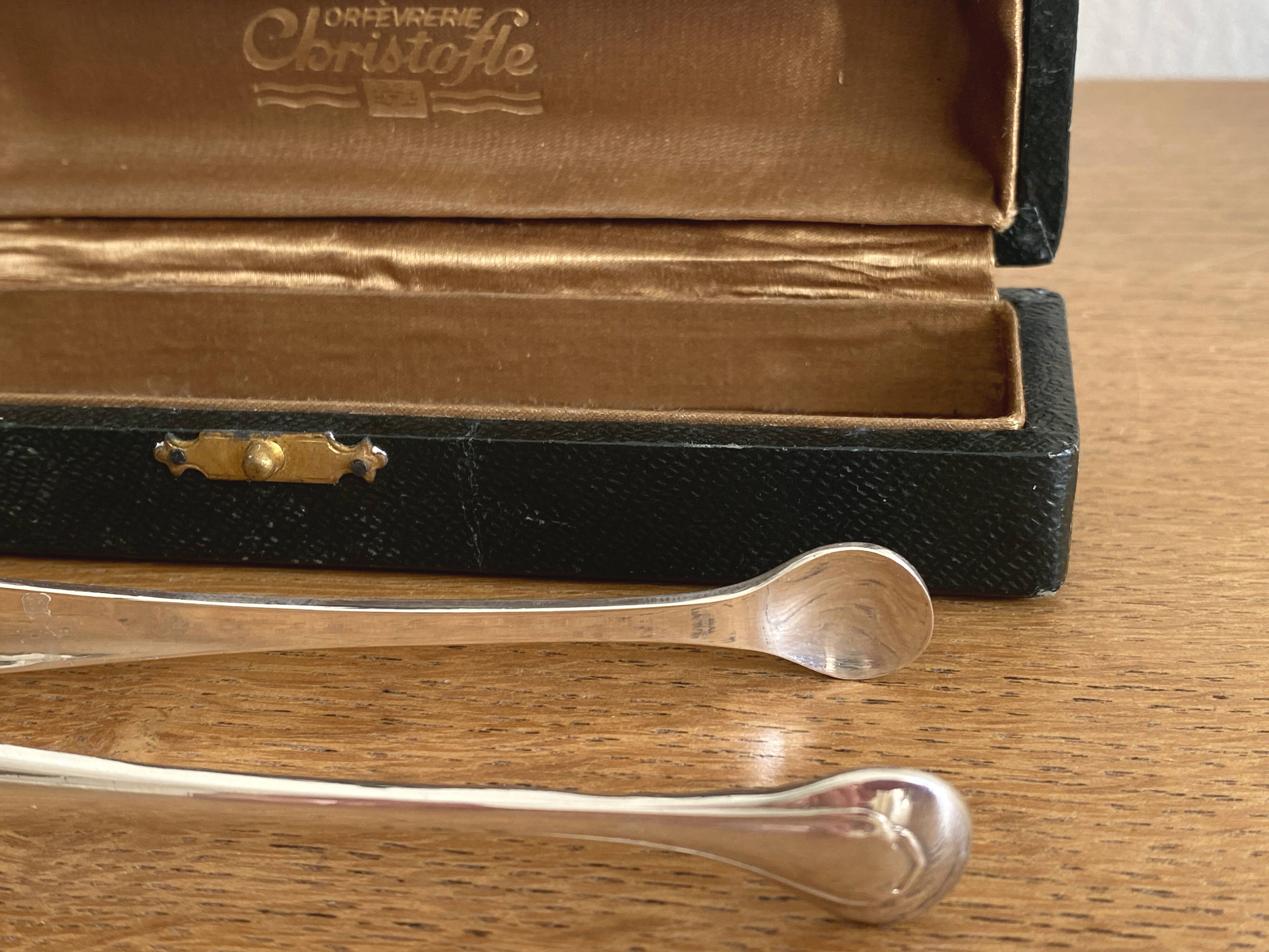 Christofle - Silver-plated metal sugar tongs, Japanese pattern, in a case, in good condition