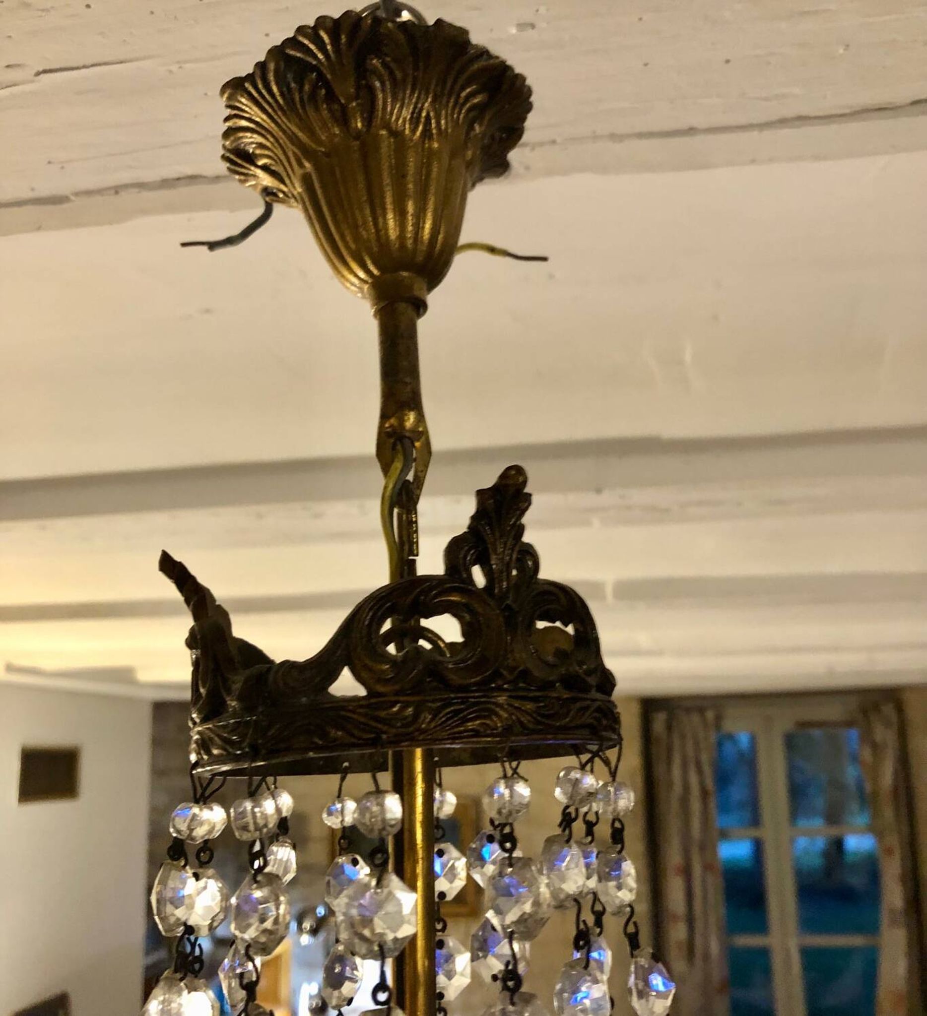 Bronze and crystal hot air balloon chandelier