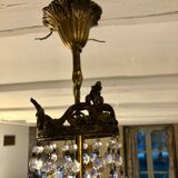 Lustre montgolfière bronze et cristal