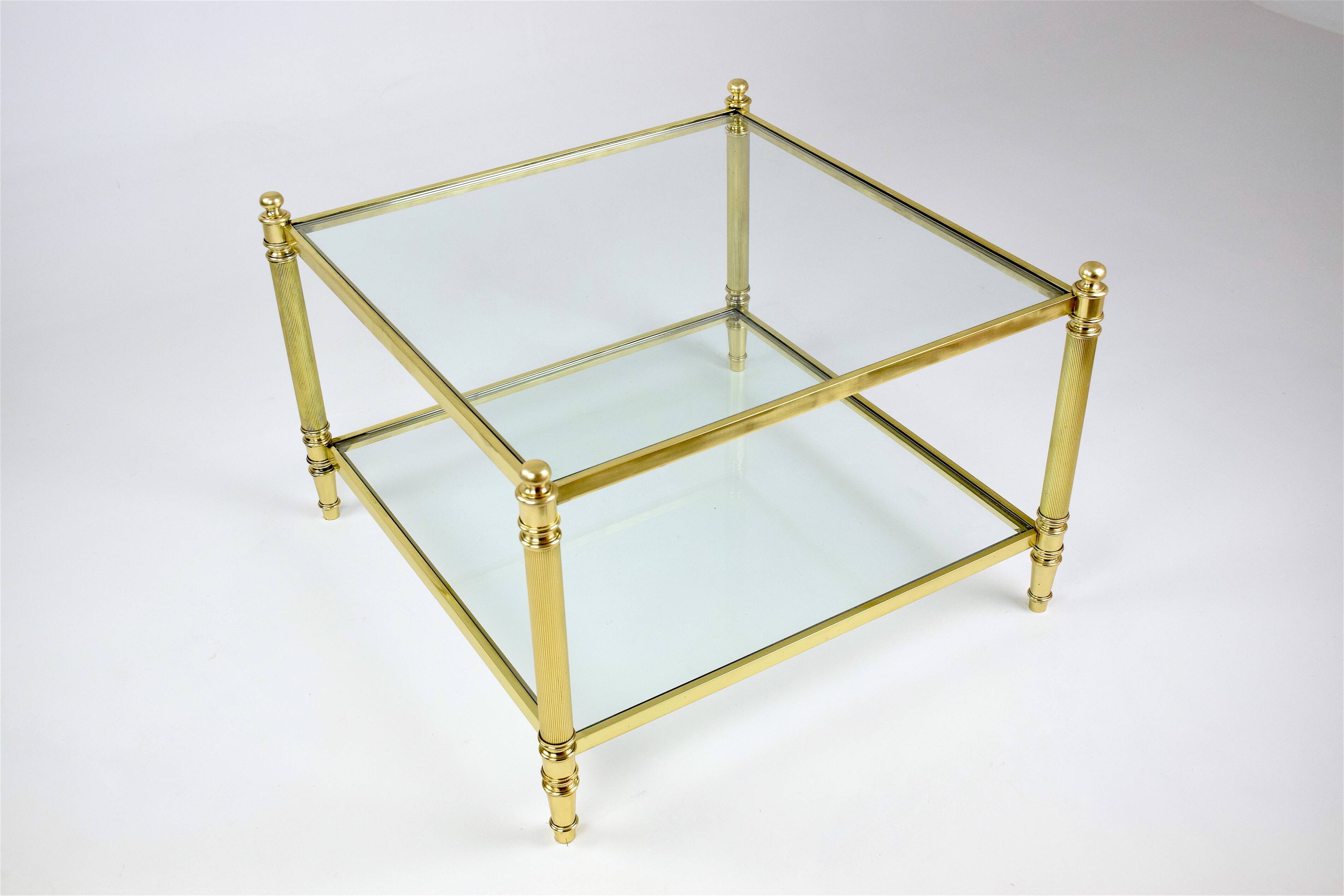 Vintage Coffee Table in Massive Brass and 70s Glass