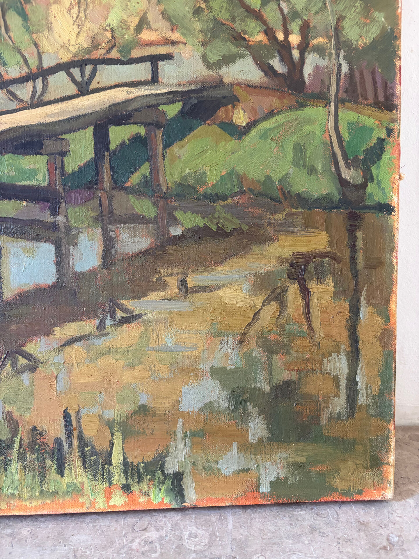 La Passerelle, huile sur toile signé