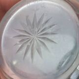 Ancienne saupoudreuse poudrier de table, en verre gravé et argent massif, X