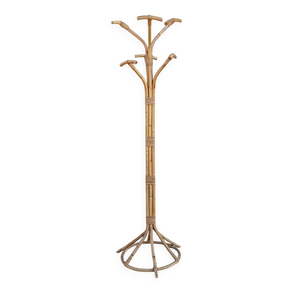 Portemanteau perroquet en rotin et bambou