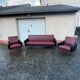 Vintage 70s red and black embossed sofa armchair set