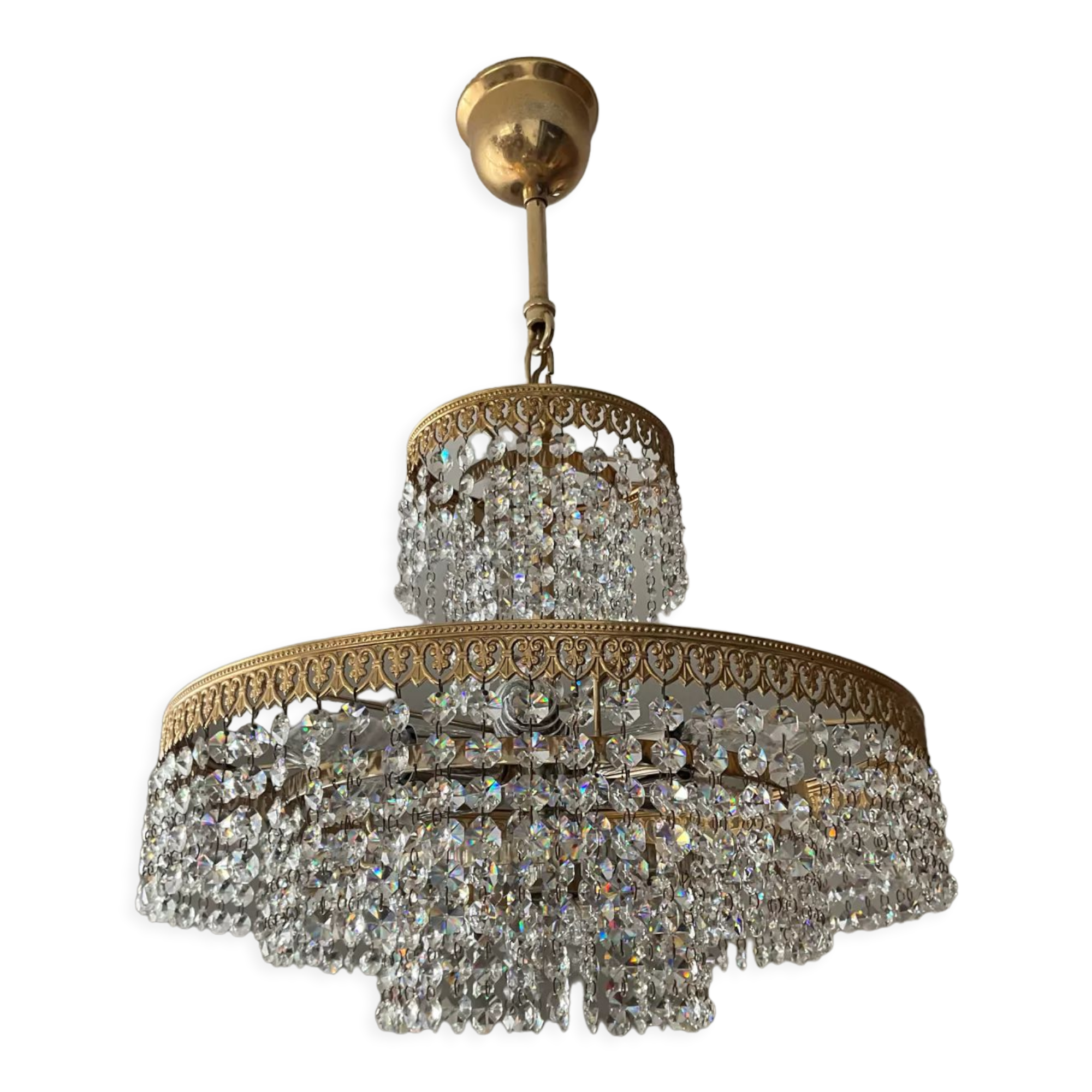 Brass chandelier and crystal tassel waterfall