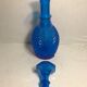 Old molded glass decanter bottle blue geometric shape + cap