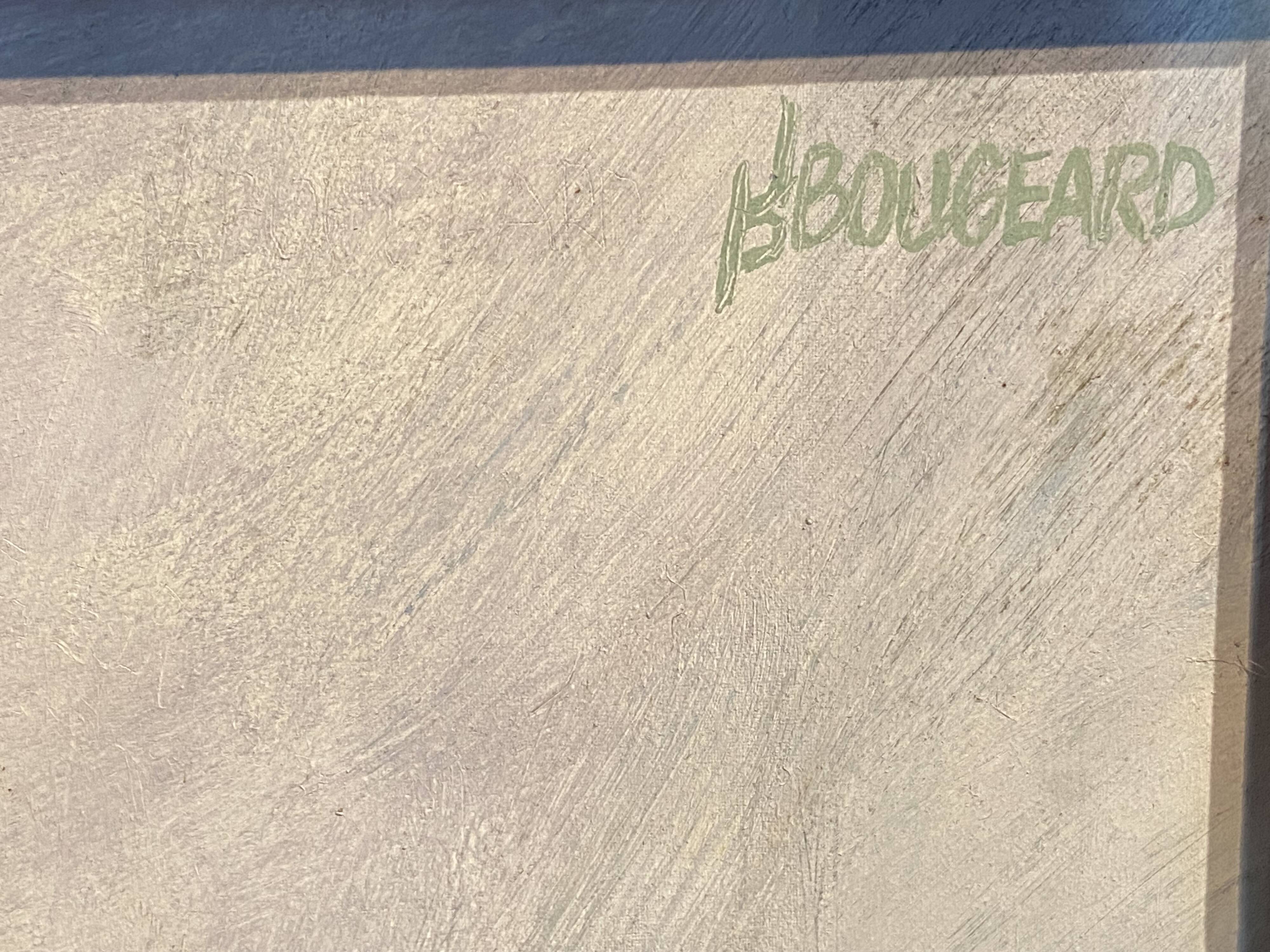 Large oil painting on canvas of a rooster signed Yves BOUGEARD.