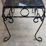 Table basse en fer forgé avec plateau en marbre noir