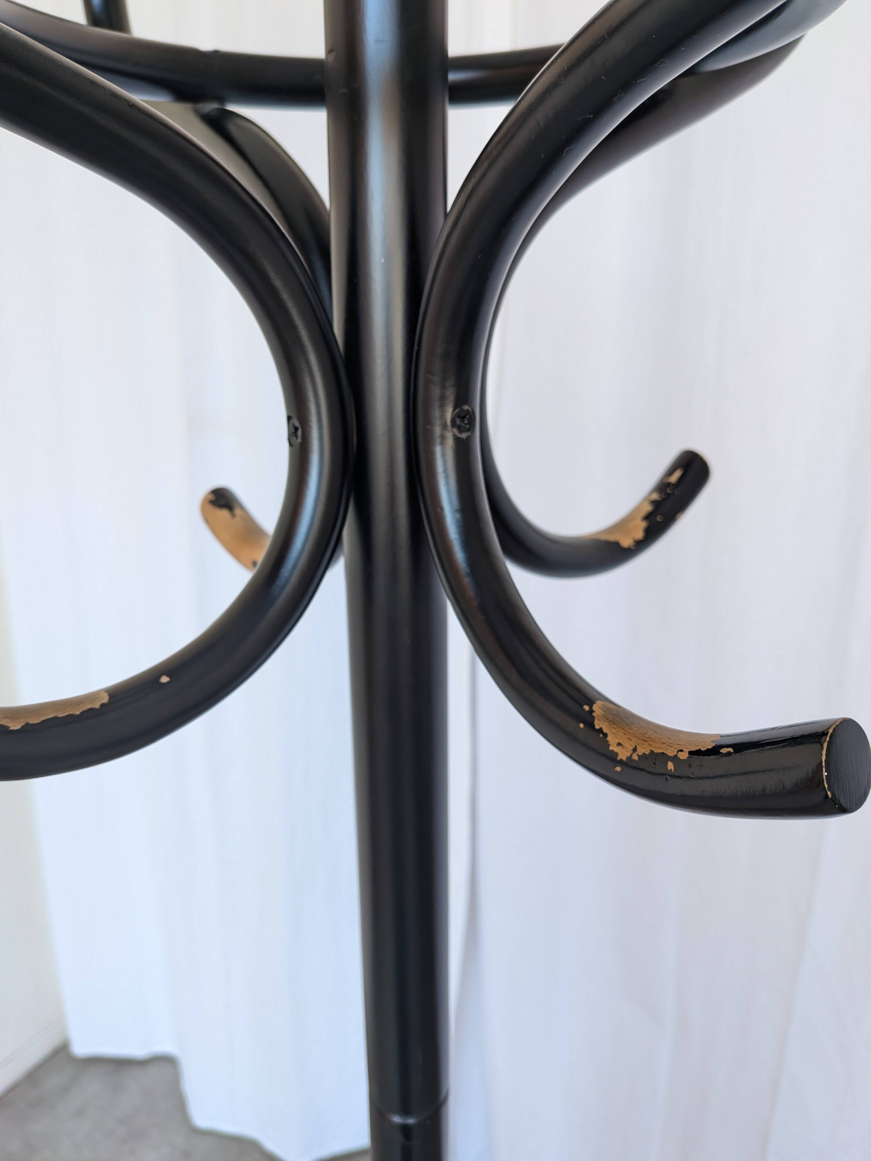 Vintage Black Bentwood Coat Stand in Thonet Style / Mid Century Hall Tree