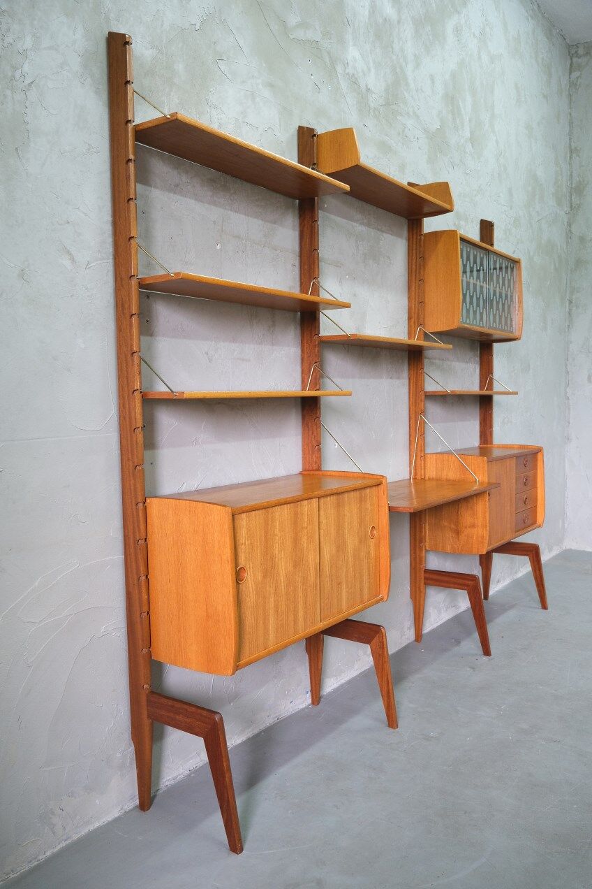Mid-Century Modular Teak Free-Standing Wall Unit with Desk by John Texmon for Blindheim Mobelfabrik,