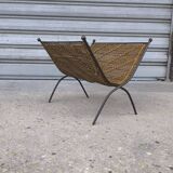 Wrought iron and wicker magazine rack