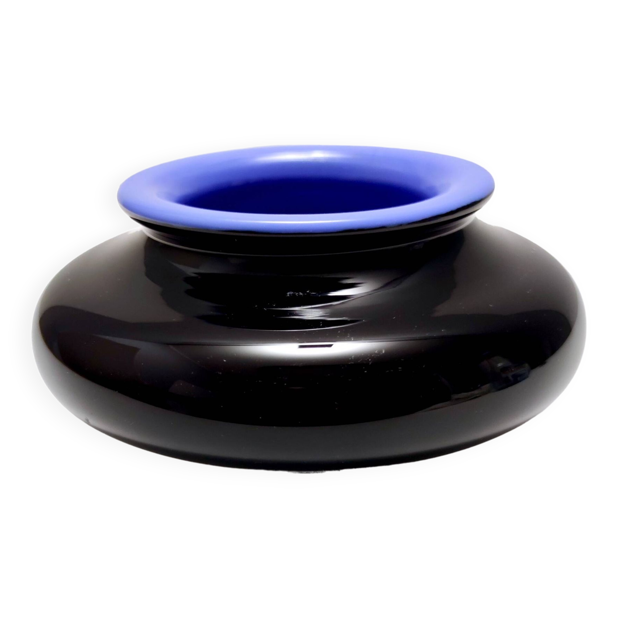 Postmodern Iridescent Black and Cornflower Blue Cased Glass Vase, Italy