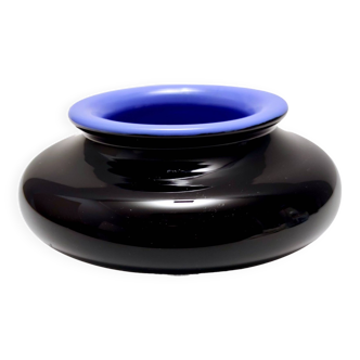 Vase postmoderne en verre irisé noir et bleu bleuet, Italie