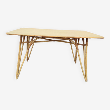 Table bambou osier rotin vintage