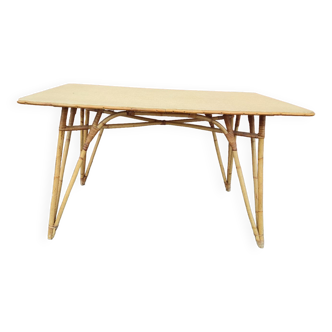 Table bambou osier rotin vintage