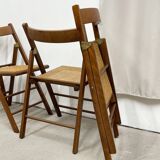 4 chaises pliantes vintage en bois et cannage