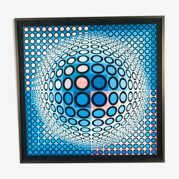 Tableau / sérigraphie vintage 70's d'après Victor Vasarely sous verre encadrée