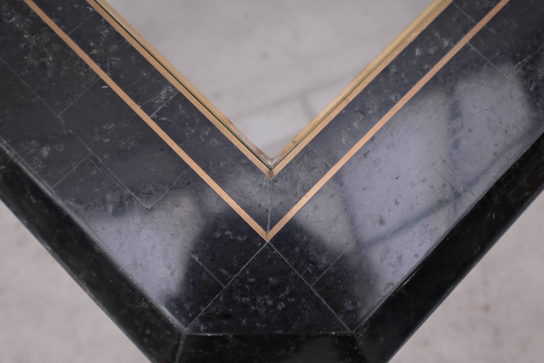 Tessellated green marble, glass and brass side table, 1960