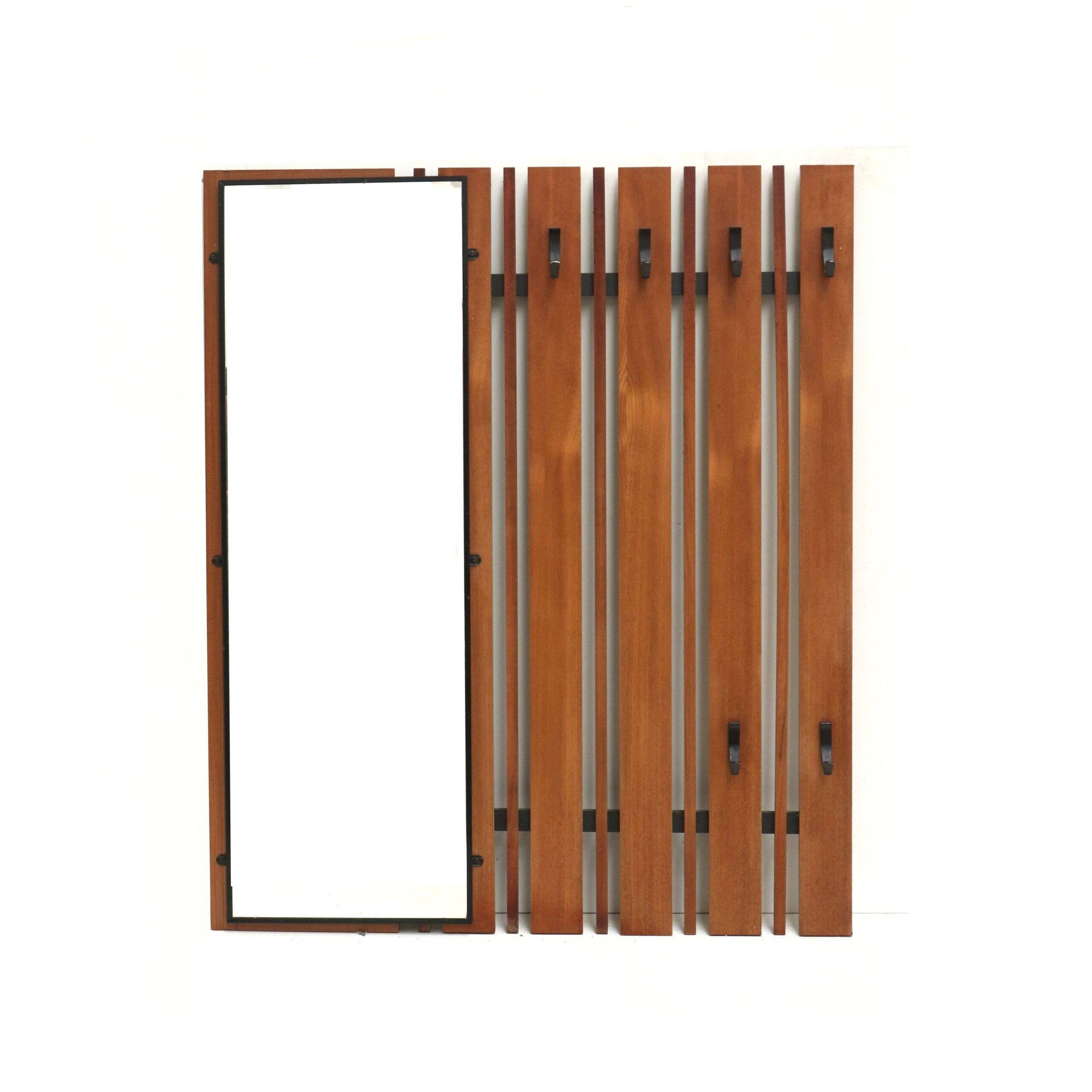 Porte-manteau mural vintage / porte-manteau avec miroir des années 60