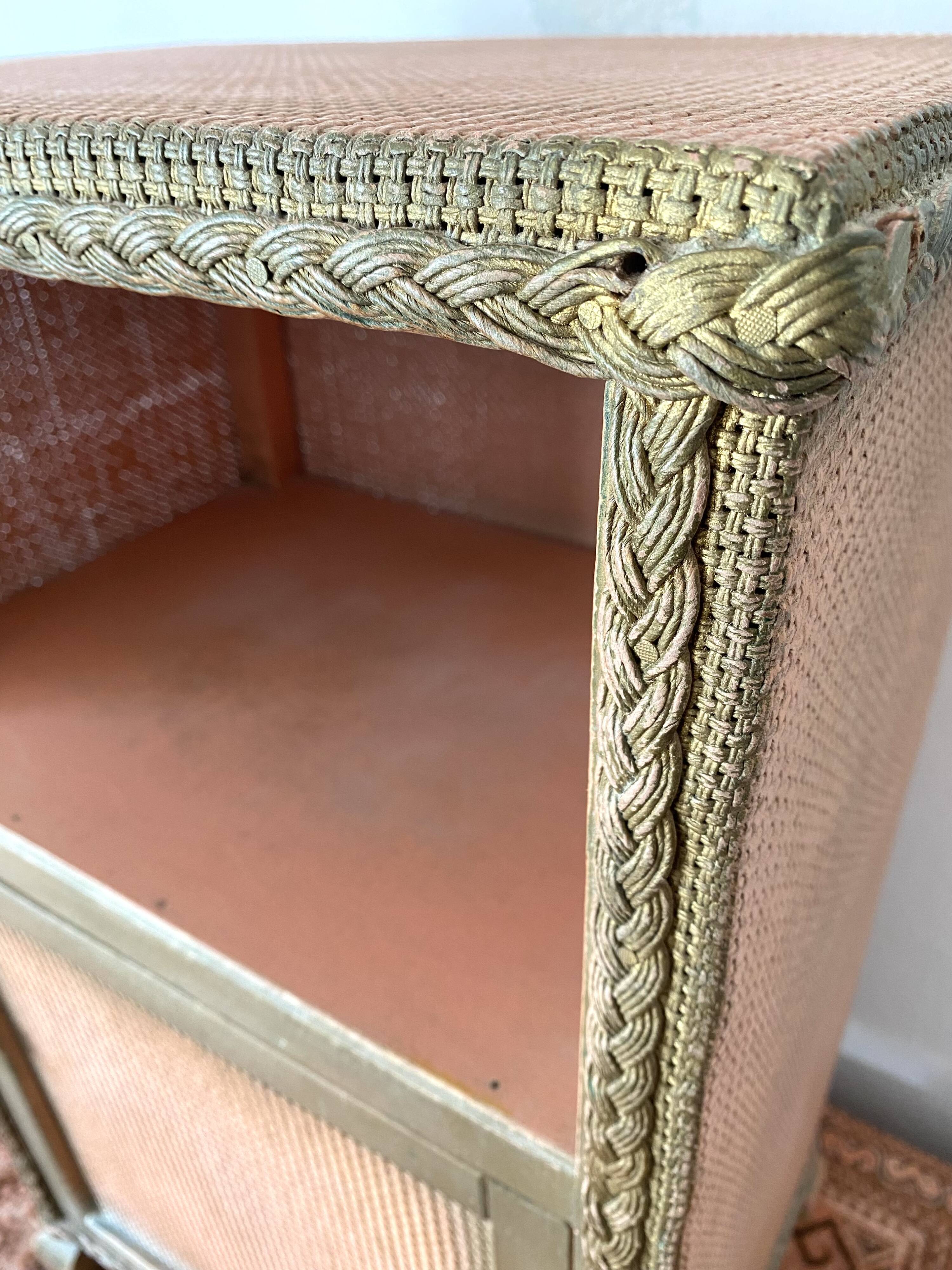 60s pink and gold Lloyd loom bedside table