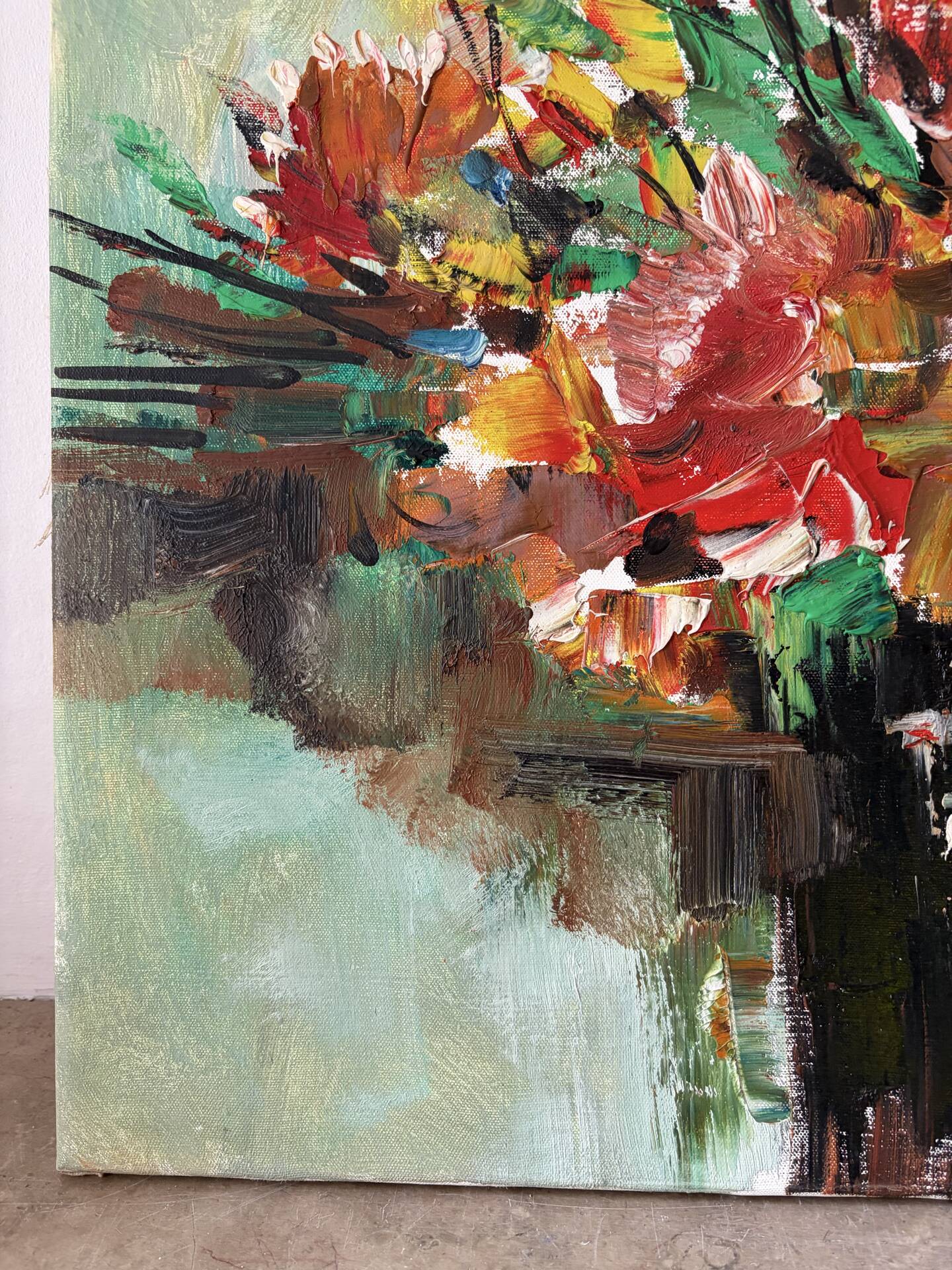 Bouquet de fleurs au couteau, signé