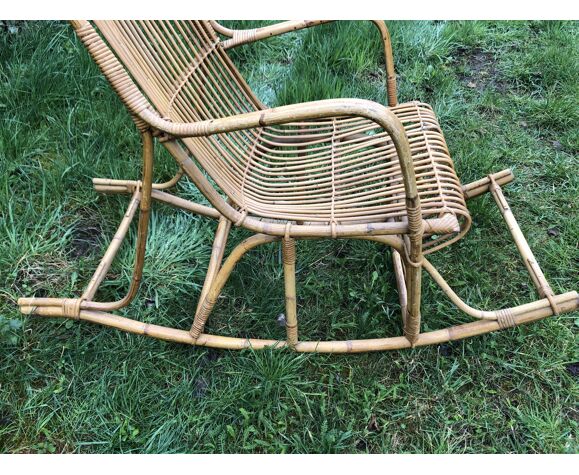 Rocking-chair, vintage bamboo rattan rocking chair 60s